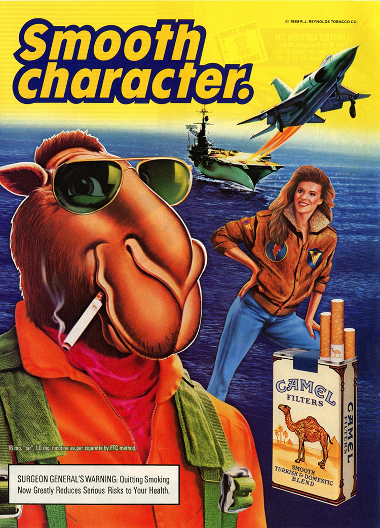 To make the younger population want cigarettes, tobacco company’s cool looking cartoon characters such as Joe Camel.